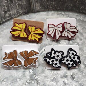 Softball Baseball Soccer Football Basketball Mom Bow Stud Earrings